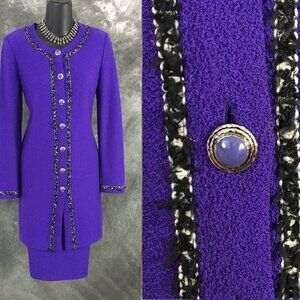 BEAUTIFUL St John collection knit purple multi jacket skirt suit size P 4
